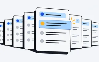 A fanned stack of document cards, the front one with a highlighted answer line.